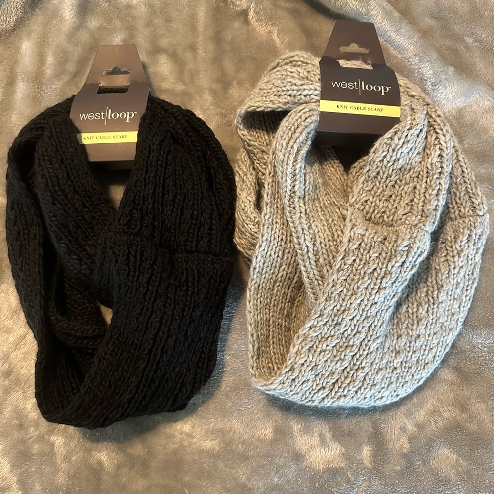 Brand New Set of 2 - West Loop Black and Gray Knit Scarves